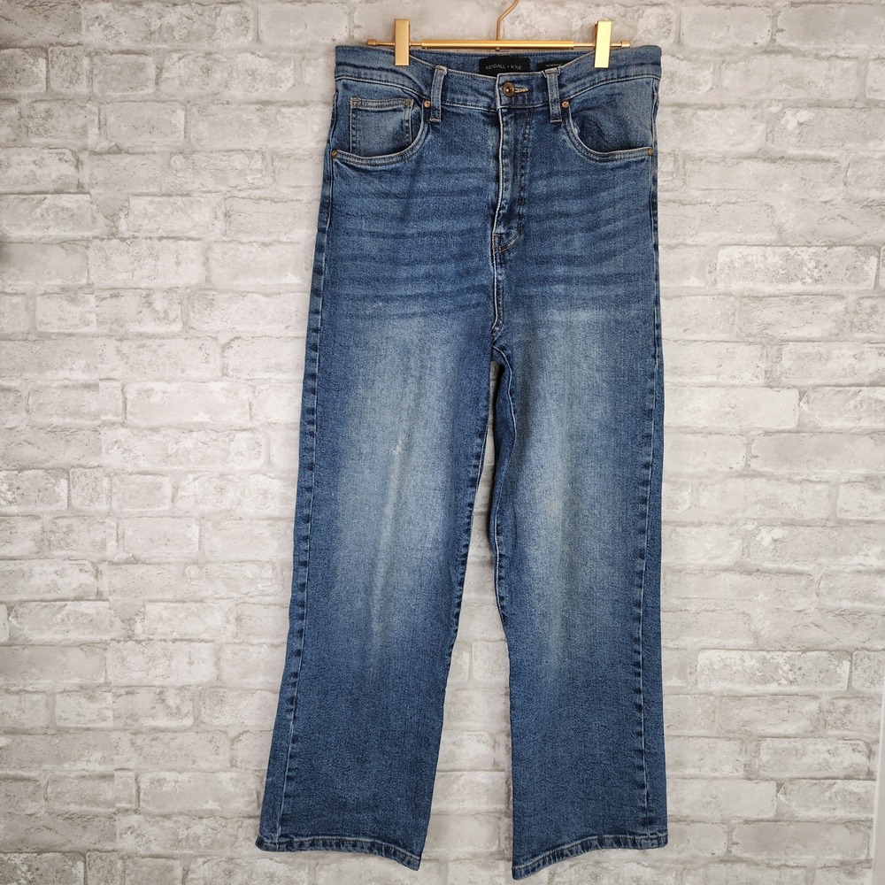Kendall + Kylie Jeans High Rise Skater Medium Wash Blue Denim Wide‎ Leg 11/30
